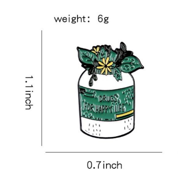 Plant Medicine Enamel Pin "Drugs For Happy Life" Novelty Gift - Picture 2 of 4